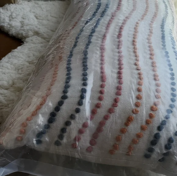Anthropologie Rainbow-Striped Embroidered Pillow